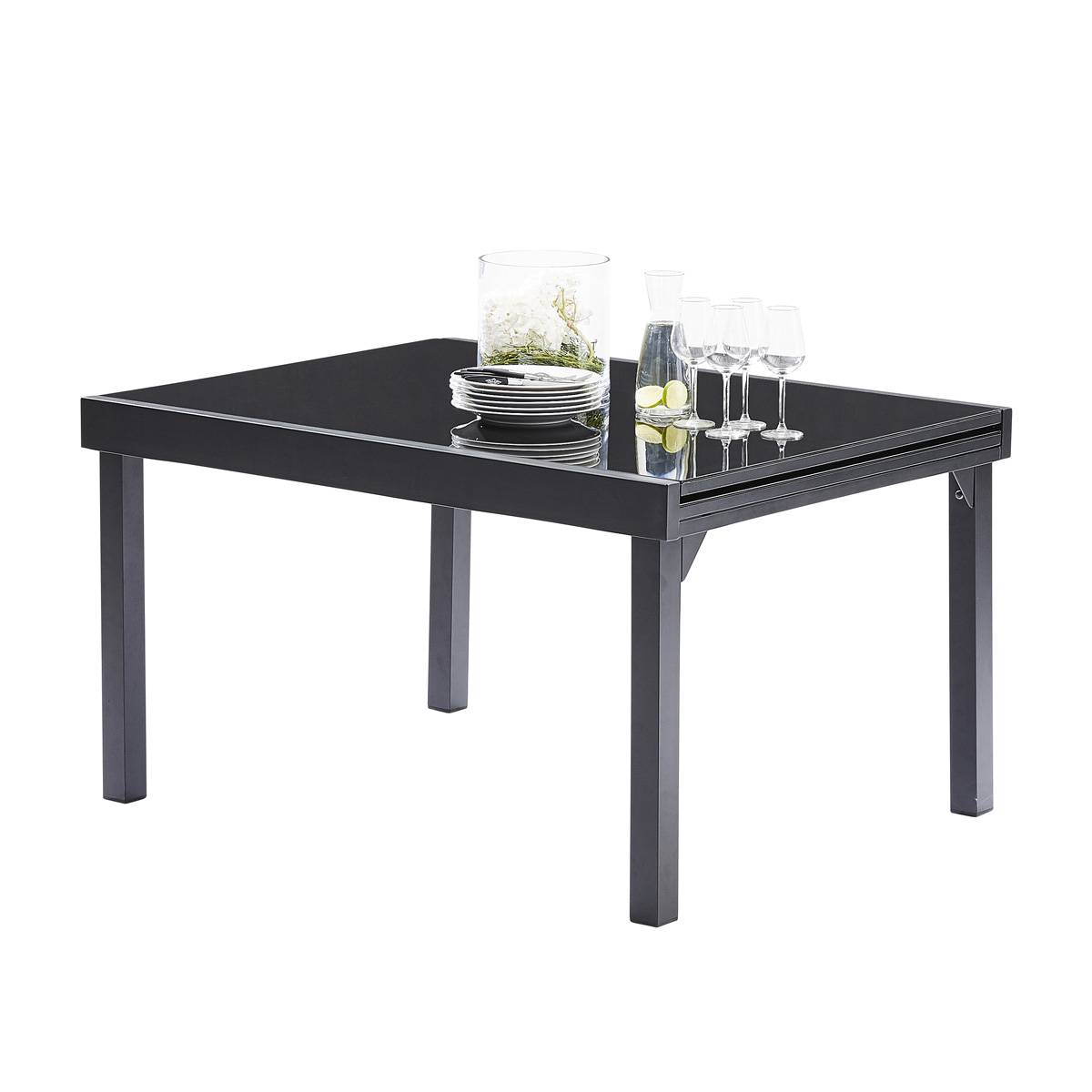Wilsa Garden - Ensemble MODULO 6/10p en aluminium noir et verre trempé et 6 fauteuils en aluminium et assise textilène - Imagen 3