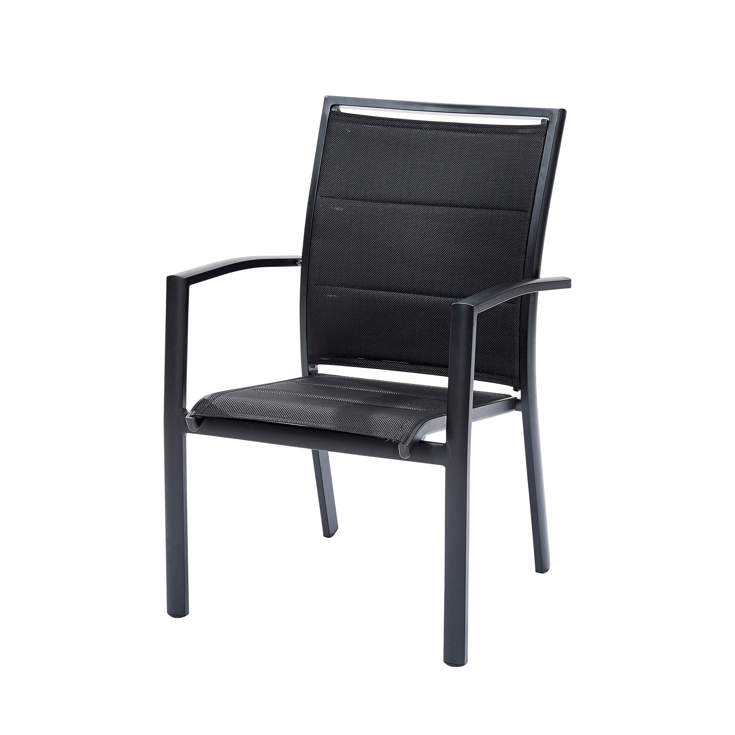Wilsa Garden - Ensemble MODULO 6/10p en aluminium noir et verre trempé et 6 fauteuils en aluminium et assise textilène - Imagen 5