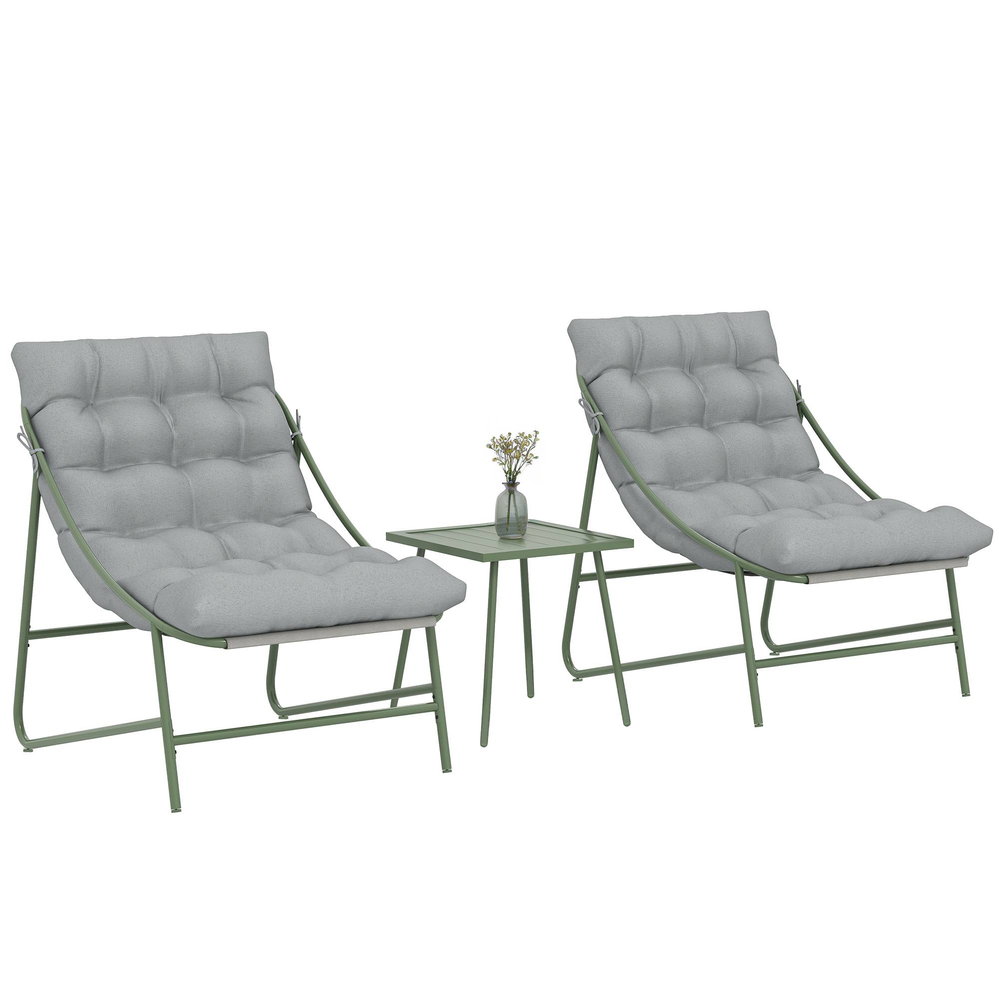 Salon de jardin 3 pièces acier et textilène pour balcon avec coussins gris - ComfortXL Outdoor Living - Image 1