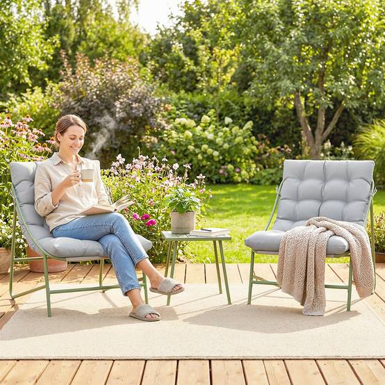 Salon de jardin 3 pièces acier et textilène pour balcon avec coussins gris - ComfortXL Outdoor Living - Image 9