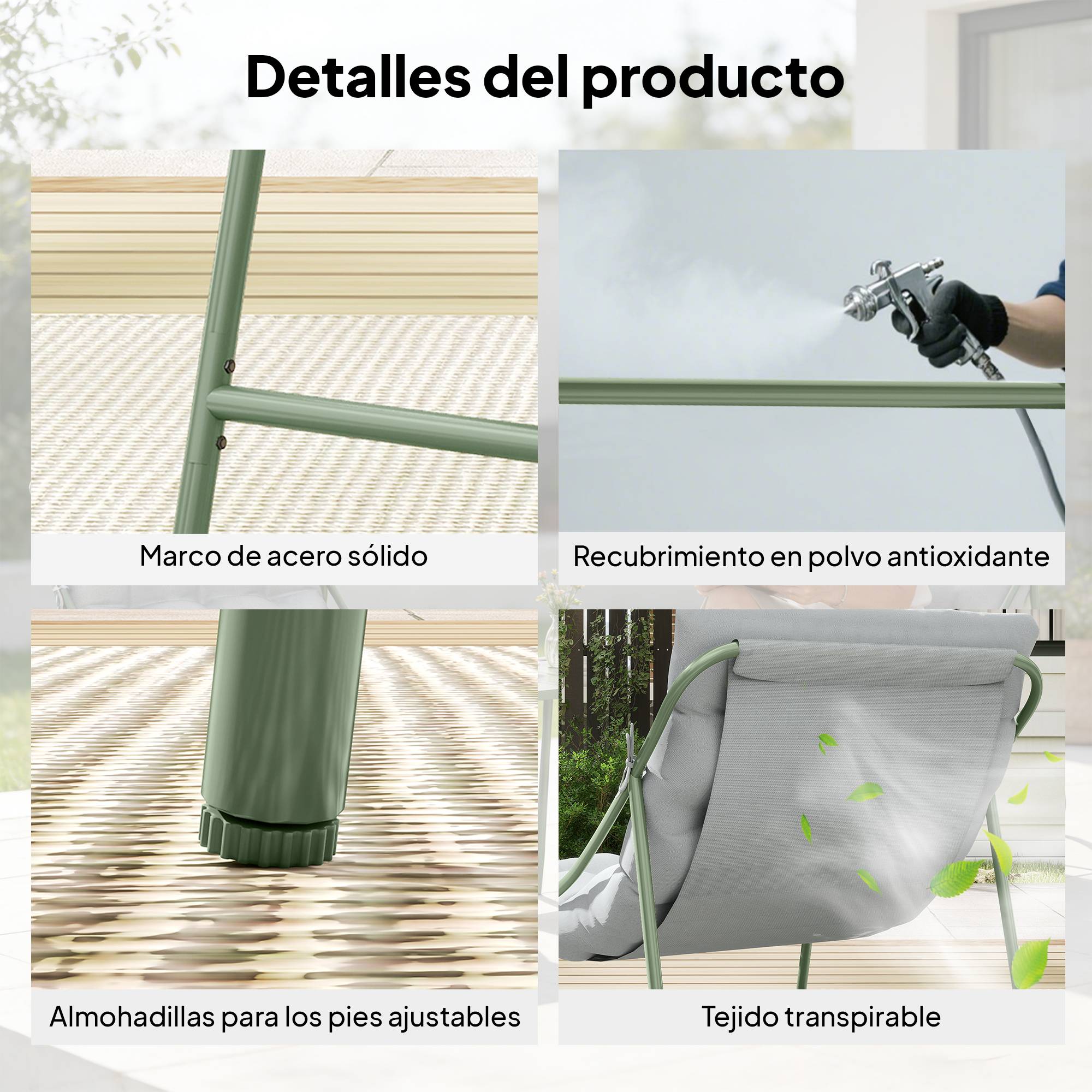Salon de jardin 3 pièces acier et textilène pour balcon avec coussins gris - ComfortXL Outdoor Living - Image 8