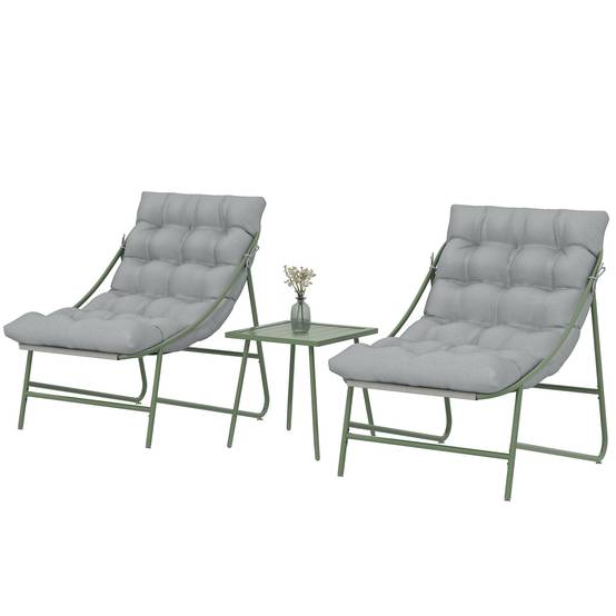 Salon de jardin 3 pièces acier et textilène pour balcon avec coussins gris - ComfortXL Outdoor Living - Image 2