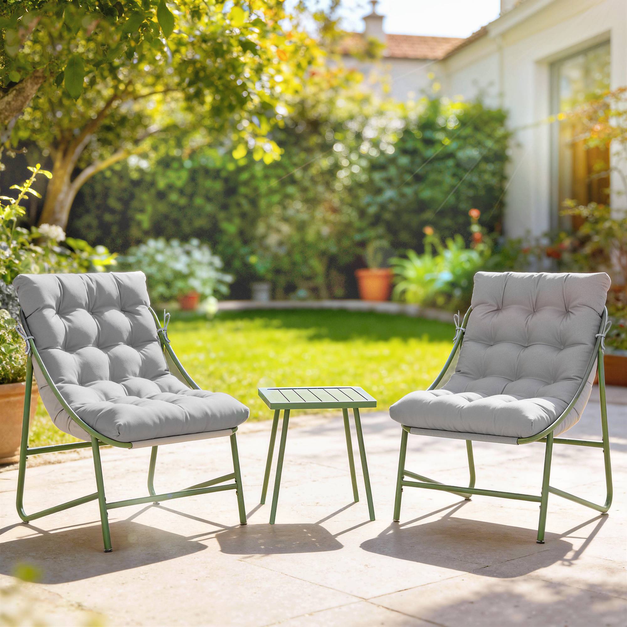 Salon de jardin 3 pièces acier et textilène pour balcon avec coussins gris - ComfortXL Outdoor Living - Image 10