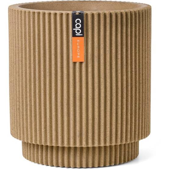 Pot de fleurs cache-pot cylindre beige à effet nervuré Groove NL - Couche isolante Ø43,5 x 46 cm - CAPI EUROPE - Image 1