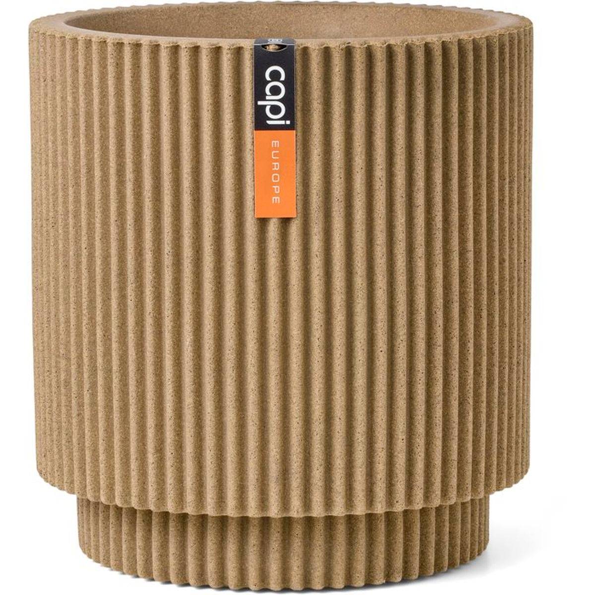 Pot de fleurs cache-pot cylindre beige à effet nervuré Groove NL - Couche isolante Ø43,5 x 46 cm - CAPI EUROPE - Image 1