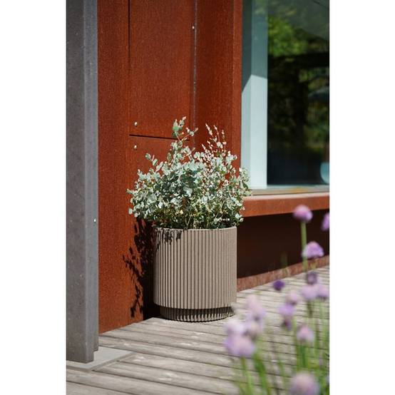 Pot de fleurs cache-pot cylindre beige à effet nervuré Groove NL - Couche isolante Ø43,5 x 46 cm - CAPI EUROPE - Image 2
