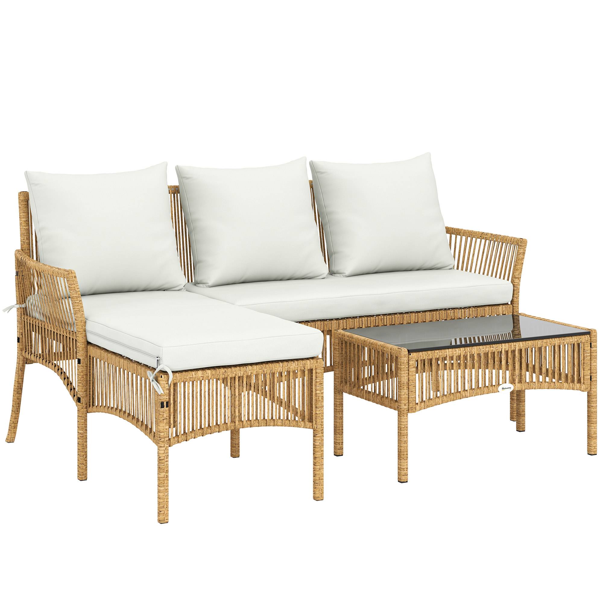 Outsunny - Salon de jardin 4 personnes - canapé 2 places, chaise longue, table basse - résine tressée - 166 x 115 x 79 cm - crème - Outsunny - Image 1
