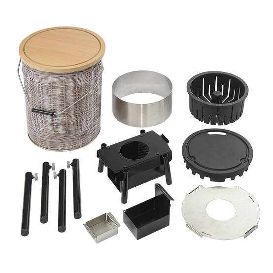 QAÏTO BBQ camping plancha brasero aux pellets Seau décor Osier Vieilli - Image 3