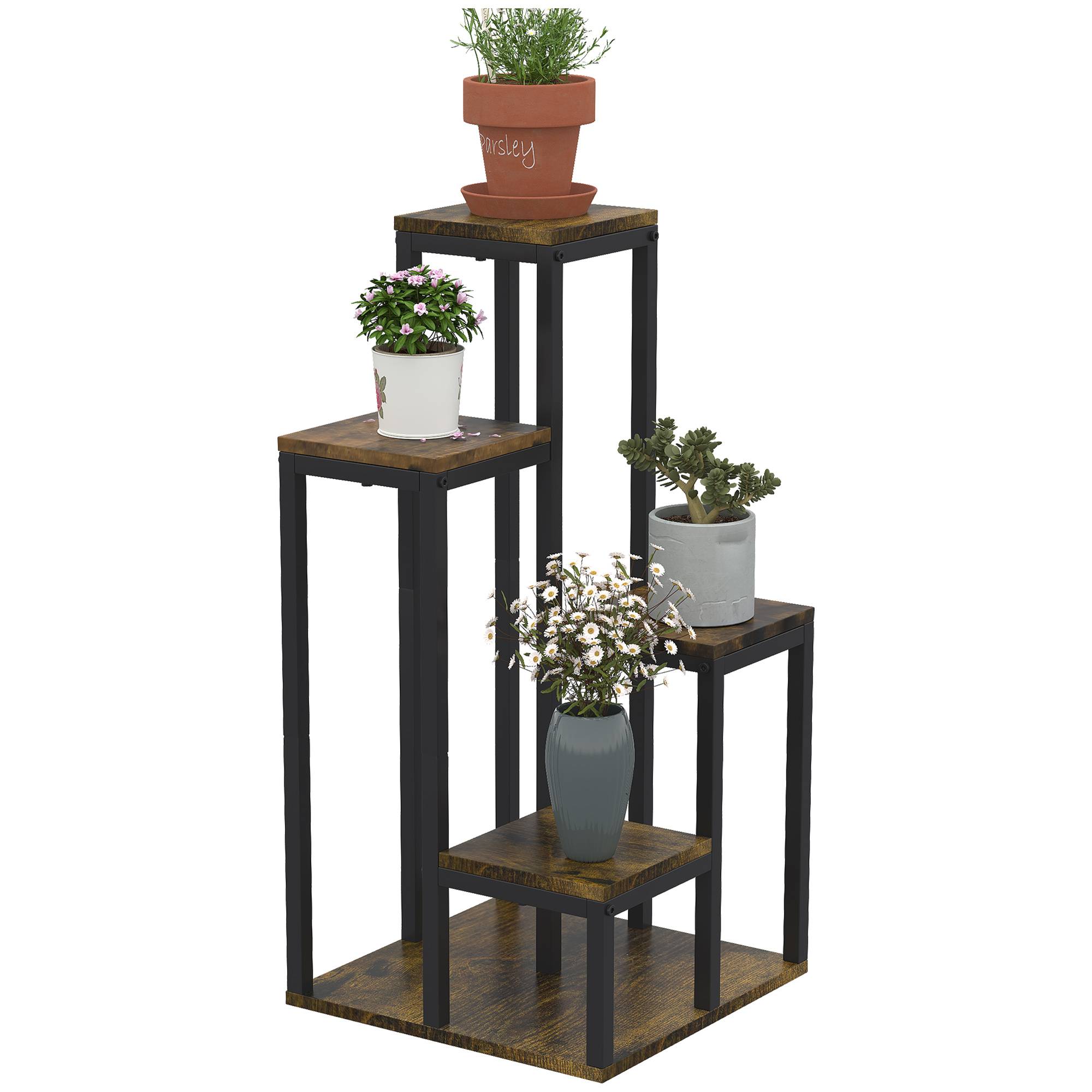 Support pour plantes étagère à fleurs 4 étagères différentes hauteurs structure acier 40 x 40 x 81 cm noir - Image 1