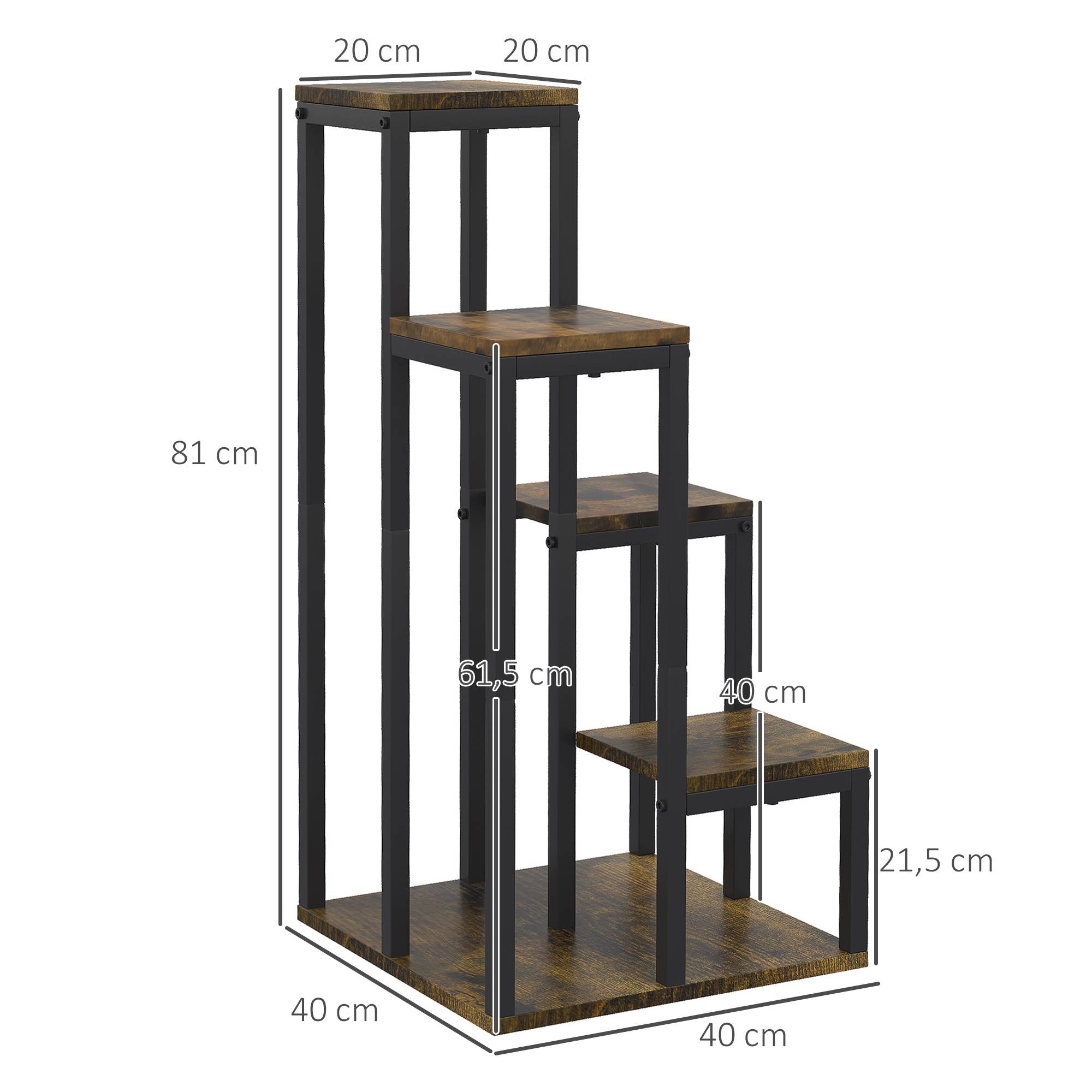 Support pour plantes étagère à fleurs 4 étagères différentes hauteurs structure acier 40 x 40 x 81 cm noir - Image 5