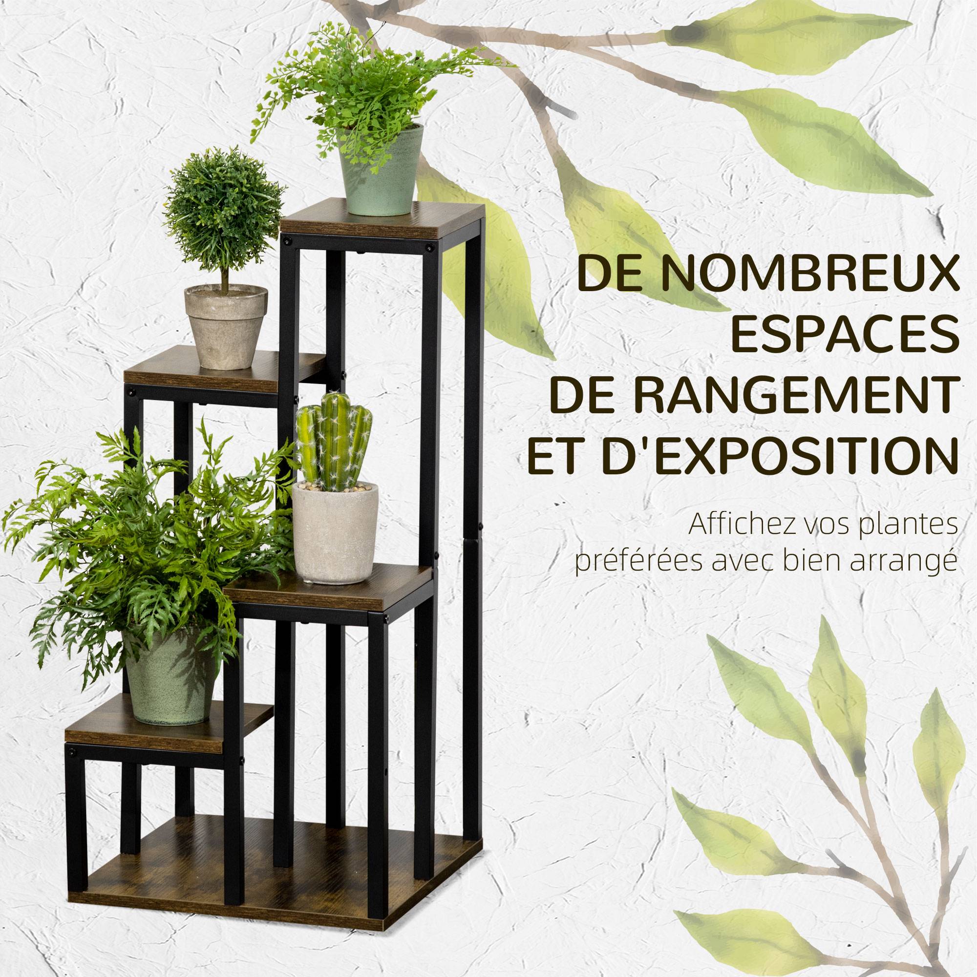 Support pour plantes étagère à fleurs 4 étagères différentes hauteurs structure acier 40 x 40 x 81 cm noir - Image 6