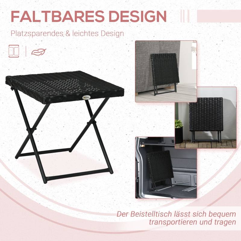 Table d'appoint pliante polyrotin et acier pour balcon terrasse noir 40x40cm - ComfortXL Outdoor Living - Image 4