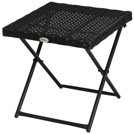 Table d'appoint pliante polyrotin et acier pour balcon terrasse noir 40x40cm - ComfortXL Outdoor Living - Image 2