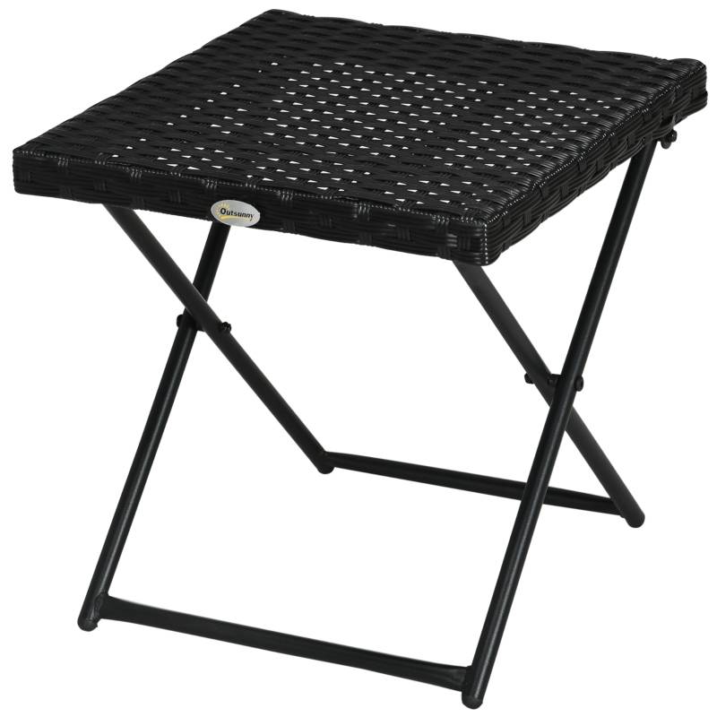 Table d'appoint pliante polyrotin et acier pour balcon terrasse noir 40x40cm - ComfortXL Outdoor Living - Image 2