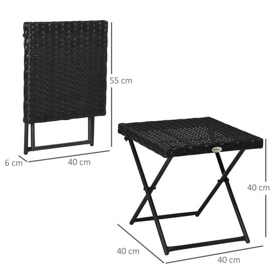 Table d'appoint pliante polyrotin et acier pour balcon terrasse noir 40x40cm - ComfortXL Outdoor Living - Image 3