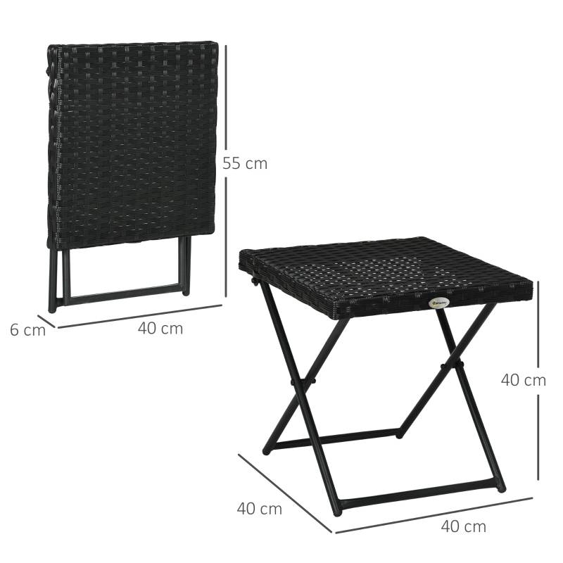 Table d'appoint pliante polyrotin et acier pour balcon terrasse noir 40x40cm - ComfortXL Outdoor Living - Image 3