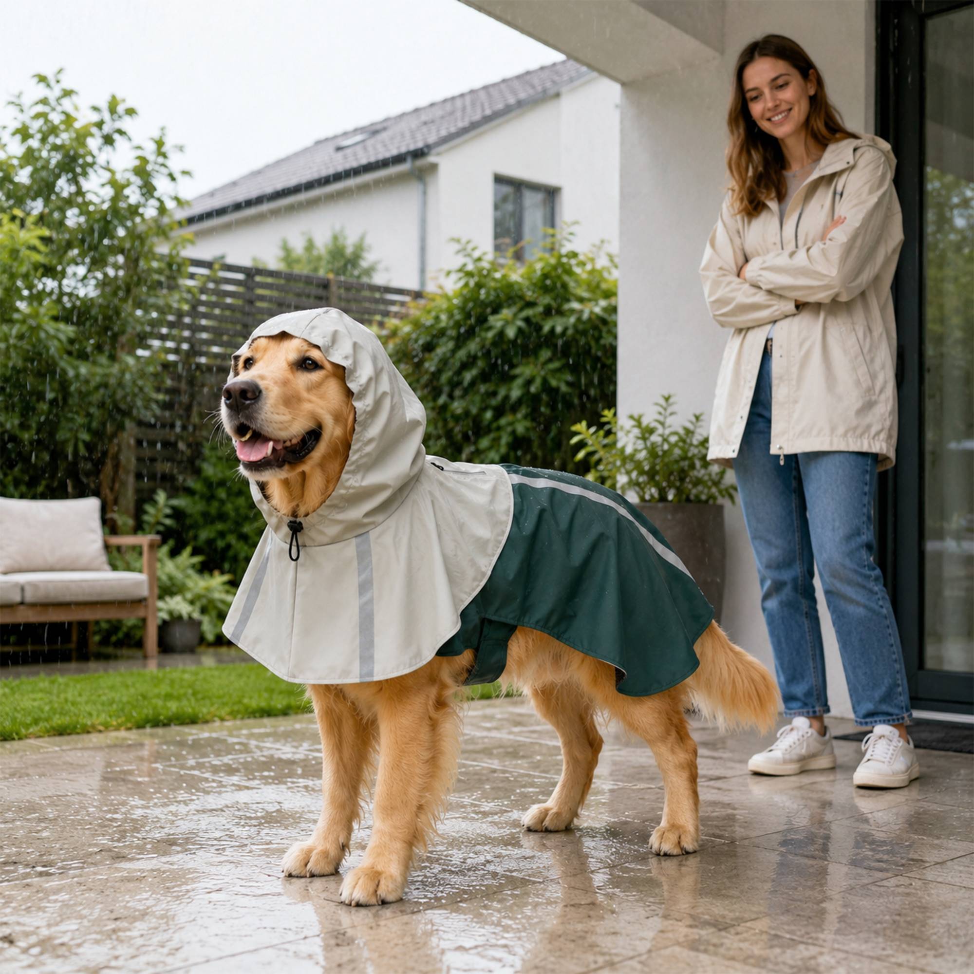 Sans Marque - Imperméable Chien Capuche Grands Chiens 20-30 kg Vert - Image 4