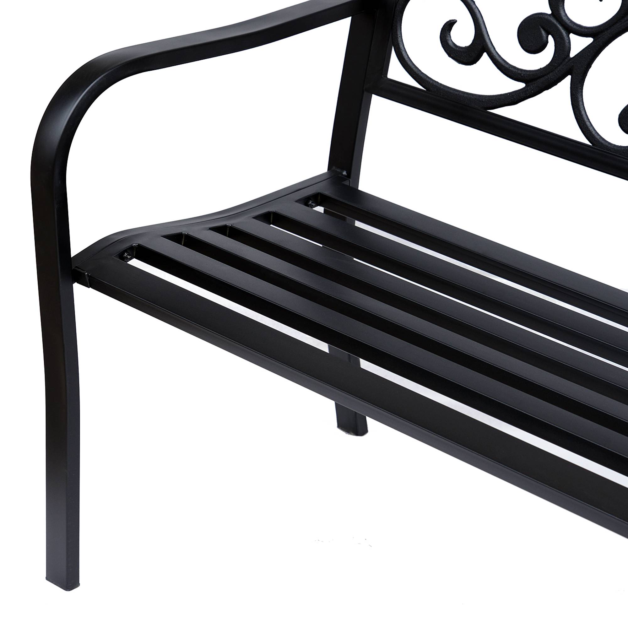 Banc de jardin 2 places avec dossier décoré en fonte et métal, 127 x 60 x 89 cm, noir - Image 10