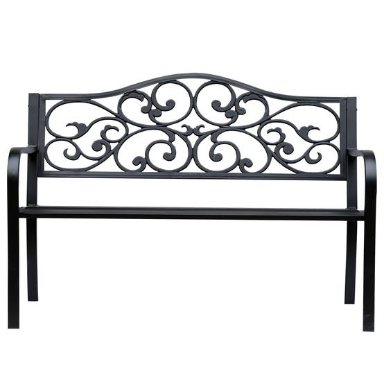 Banc de jardin 2 places avec dossier décoré en fonte et métal, 127 x 60 x 89 cm, noir - Image 2