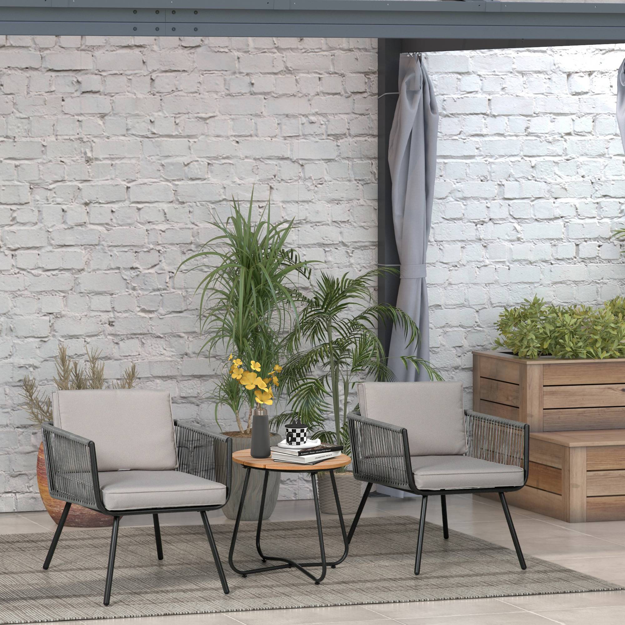 Outsunny - Ensemble bistro de jardin 2 places 3 pièces style contemporain coussins gris acier époxy noir résine filaire grise - Outsunny - Imagen 2