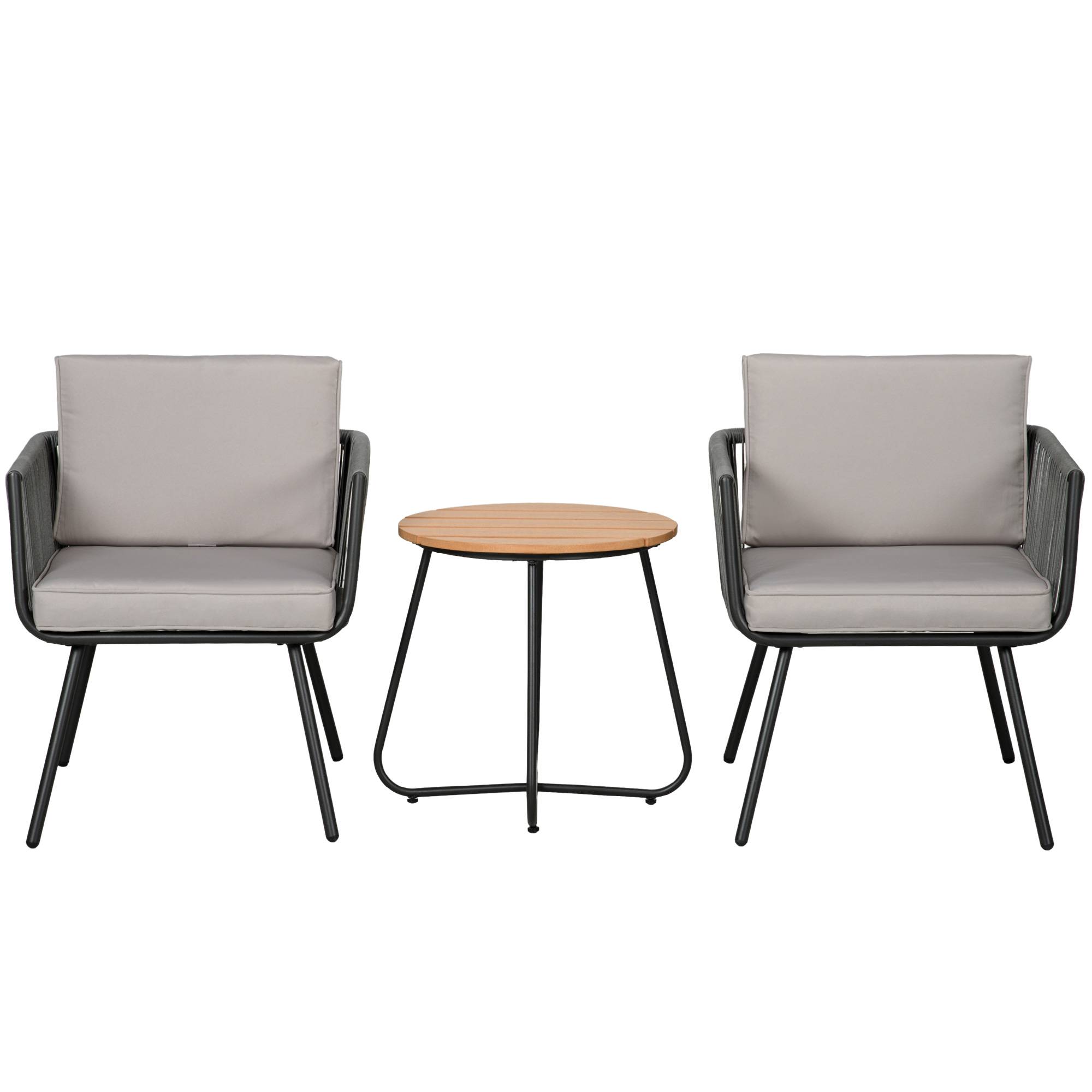 Outsunny - Ensemble bistro de jardin 2 places 3 pièces style contemporain coussins gris acier époxy noir résine filaire grise - Outsunny - Imagen 1