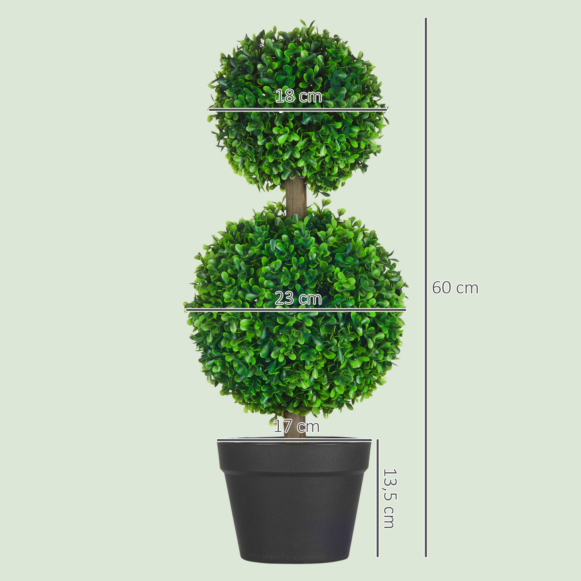 Sans Marque - Lot 2 arbres buis artificiel double boules tronc pot inclus 60 cm vert - Image 5