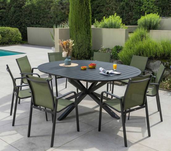 Ensemble table et chaises de jardin 8 places vert AIX - Image 1