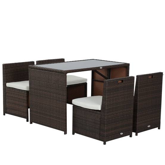 Salon de jardin 5 pièces résine tressée balcon terrasse 4 personnes encastrable marron kaki - ComfortXL Outdoor Living - Image 2