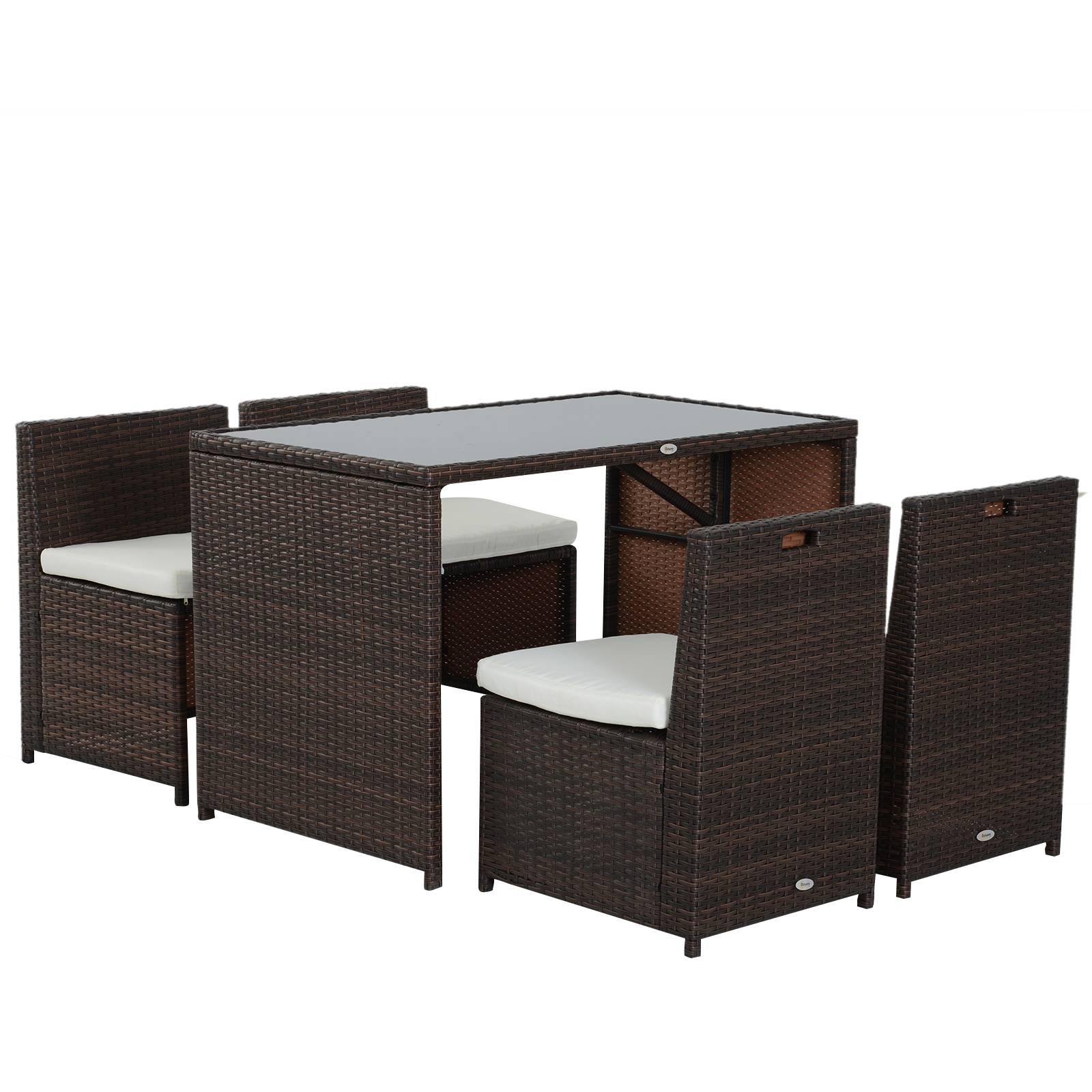 Salon de jardin 5 pièces résine tressée balcon terrasse 4 personnes encastrable marron kaki - ComfortXL Outdoor Living - Image 2