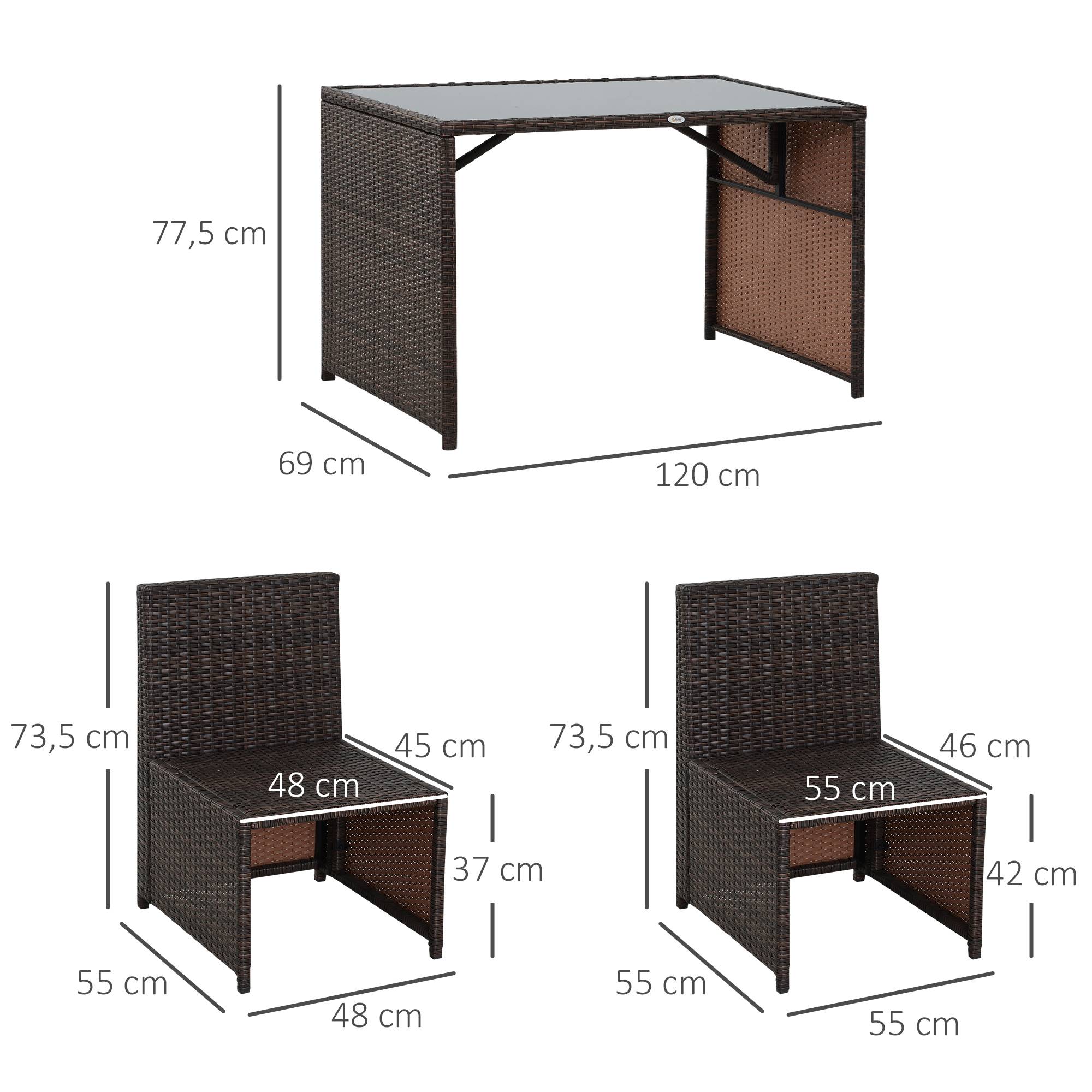 Salon de jardin 5 pièces résine tressée balcon terrasse 4 personnes encastrable marron kaki - ComfortXL Outdoor Living - Image 3