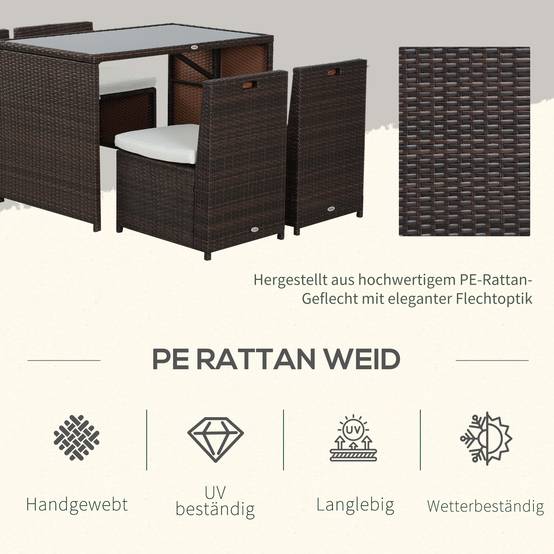 Salon de jardin 5 pièces résine tressée balcon terrasse 4 personnes encastrable marron kaki - ComfortXL Outdoor Living - Image 4