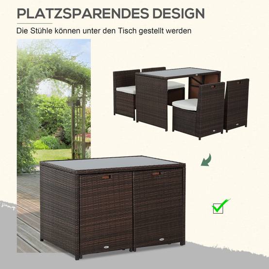 Salon de jardin 5 pièces résine tressée balcon terrasse 4 personnes encastrable marron kaki - ComfortXL Outdoor Living - Image 6