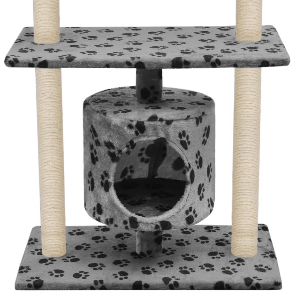 Arbre à chat, Tour à chat avec griffoir en sisal 95 cm Gris Motif de pattes MP47 - Image 4