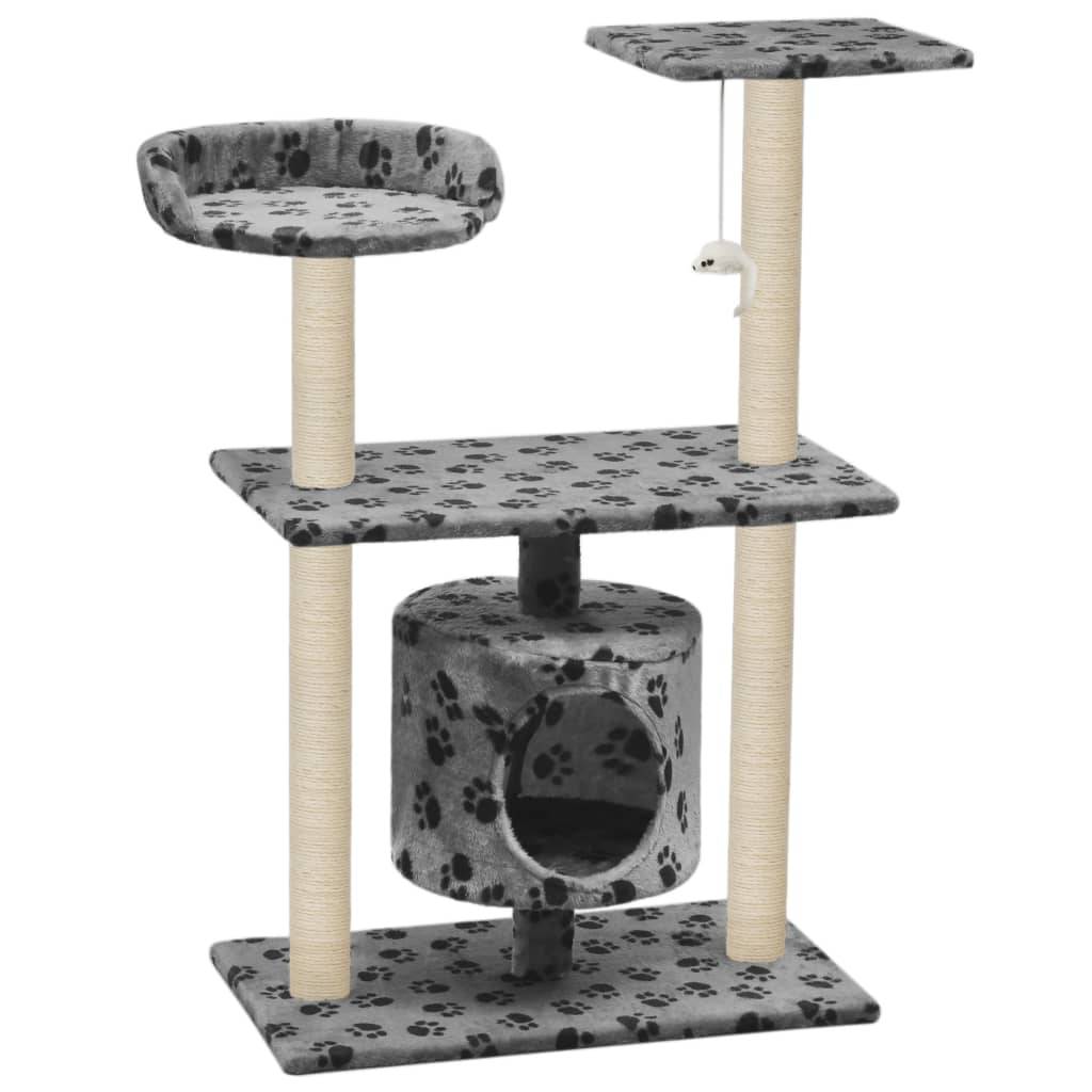 Arbre à chat, Tour à chat avec griffoir en sisal 95 cm Gris Motif de pattes MP47