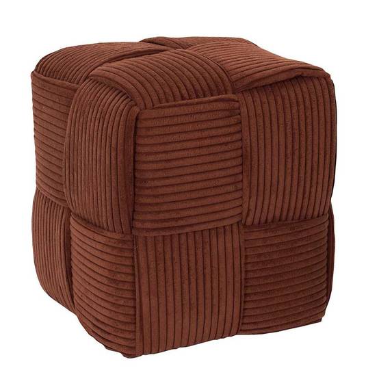 Pouf cube en velours côtelé tressé coloris terracotta - AMORY - Image 1
