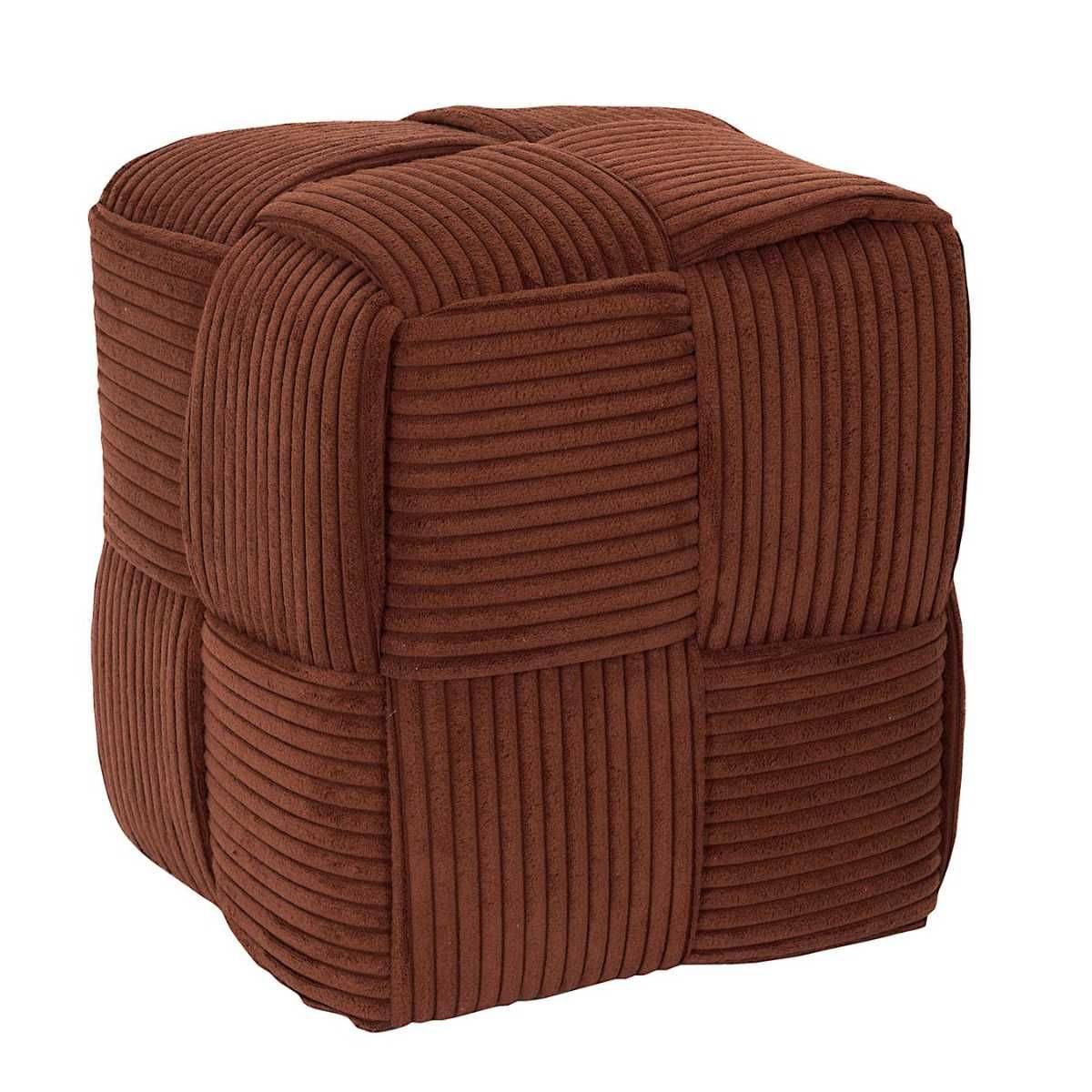 Pouf cube en velours côtelé tressé coloris terracotta - AMORY - Image 1