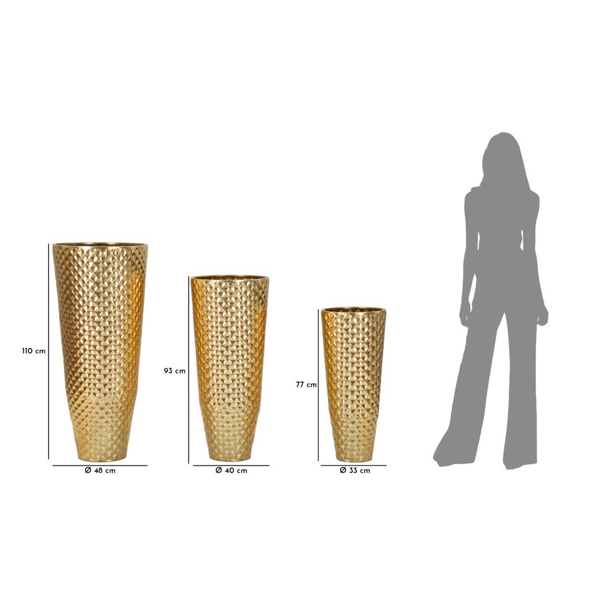 Lot de 3 Vases en Métal "Glotty" 110cm Or - Image 8