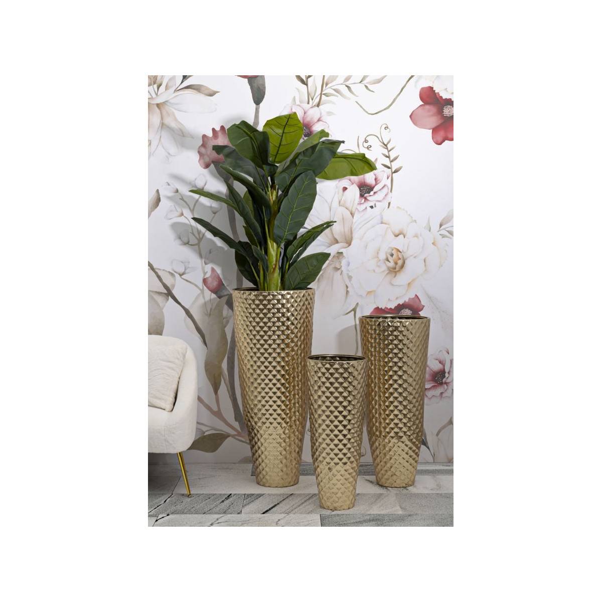 Lot de 3 Vases en Métal "Glotty" 110cm Or - Image 7