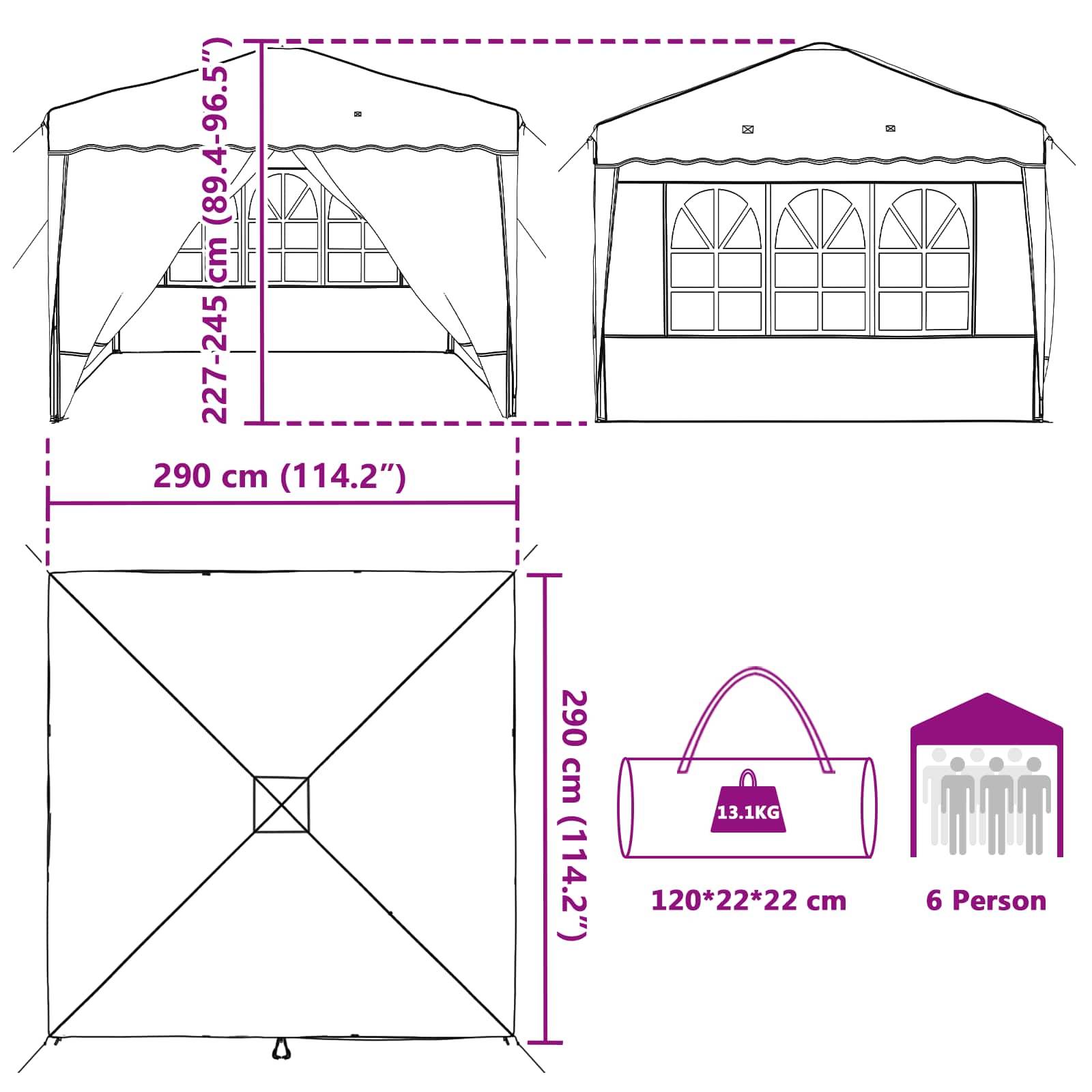 ComfortXL - Tente de réception pliante Oxford jardin réglable 288x288cm crème - ComfortXL Outdoor Living - Image 9