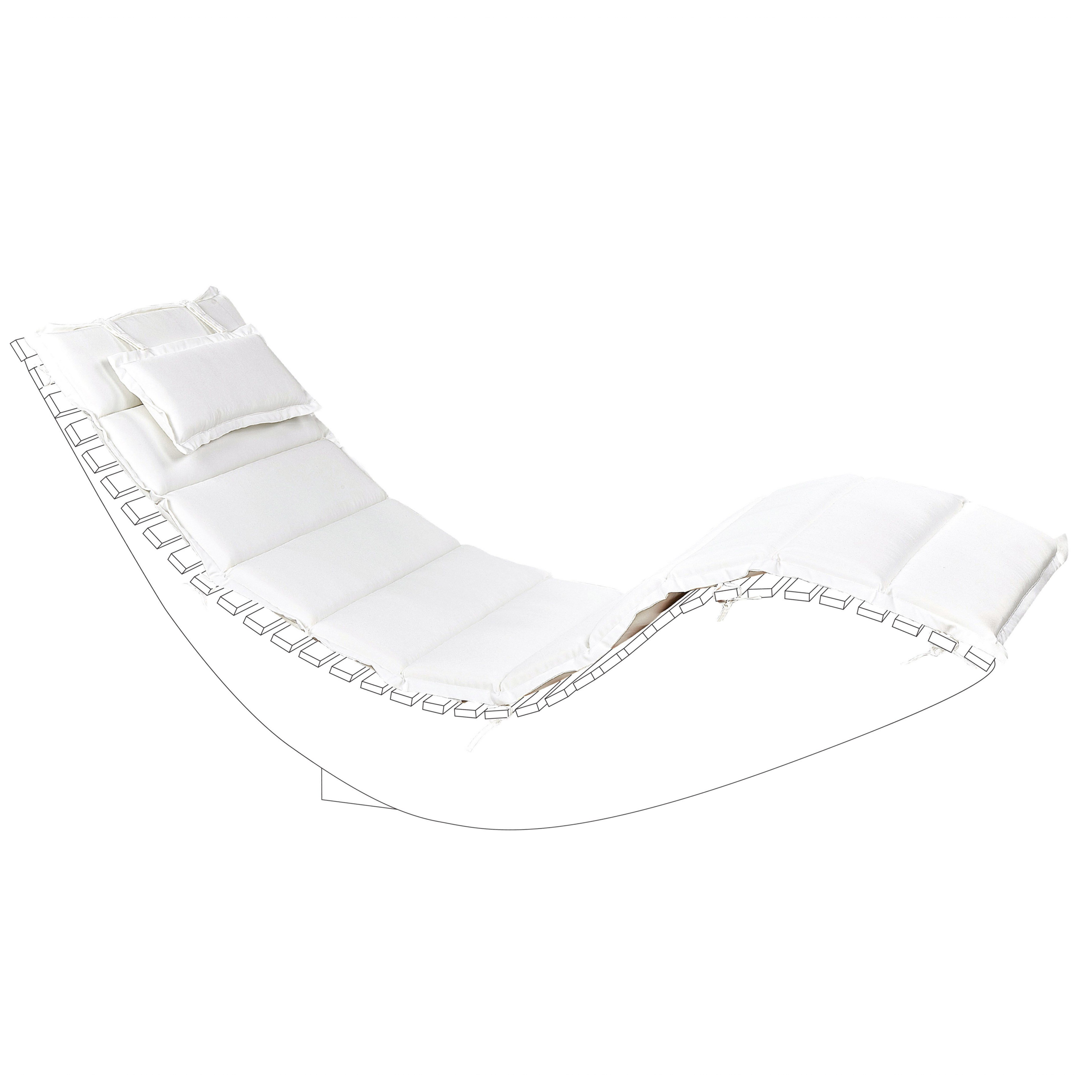 Beliani - Chaise Longue Extérieur à Bascule en Bois d'Acacia Clair Design à Lattes avec Coussin Blanc Cassé - Imagen 4
