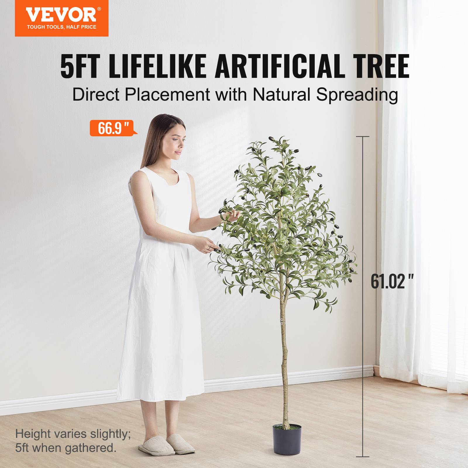 VEVOR Arbre artificiel Olivier 155 cm PE, pot, décoration style fausse plante pour intérieur/extérieur. - Image 2