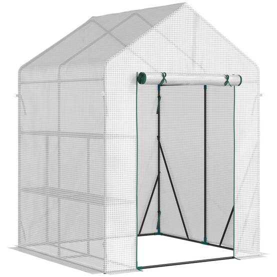 Sans Marque - Serre jardin PE 2 niveaux balcon bâche 140g/m² acier porte zippée 143x143x195 blanc,Sans Marque - Image 1