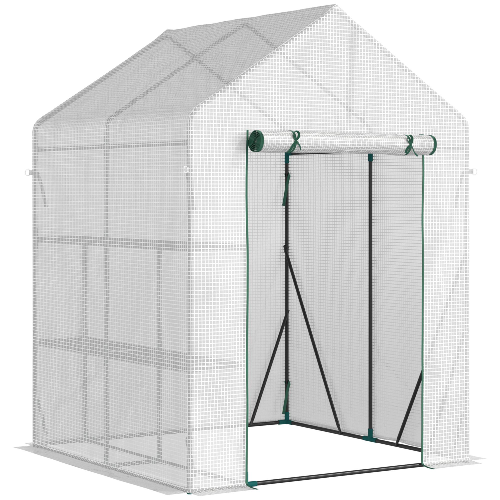 Sans Marque - Serre jardin PE 2 niveaux balcon bâche 140g/m² acier porte zippée 143x143x195 blanc,Sans Marque - Image 1