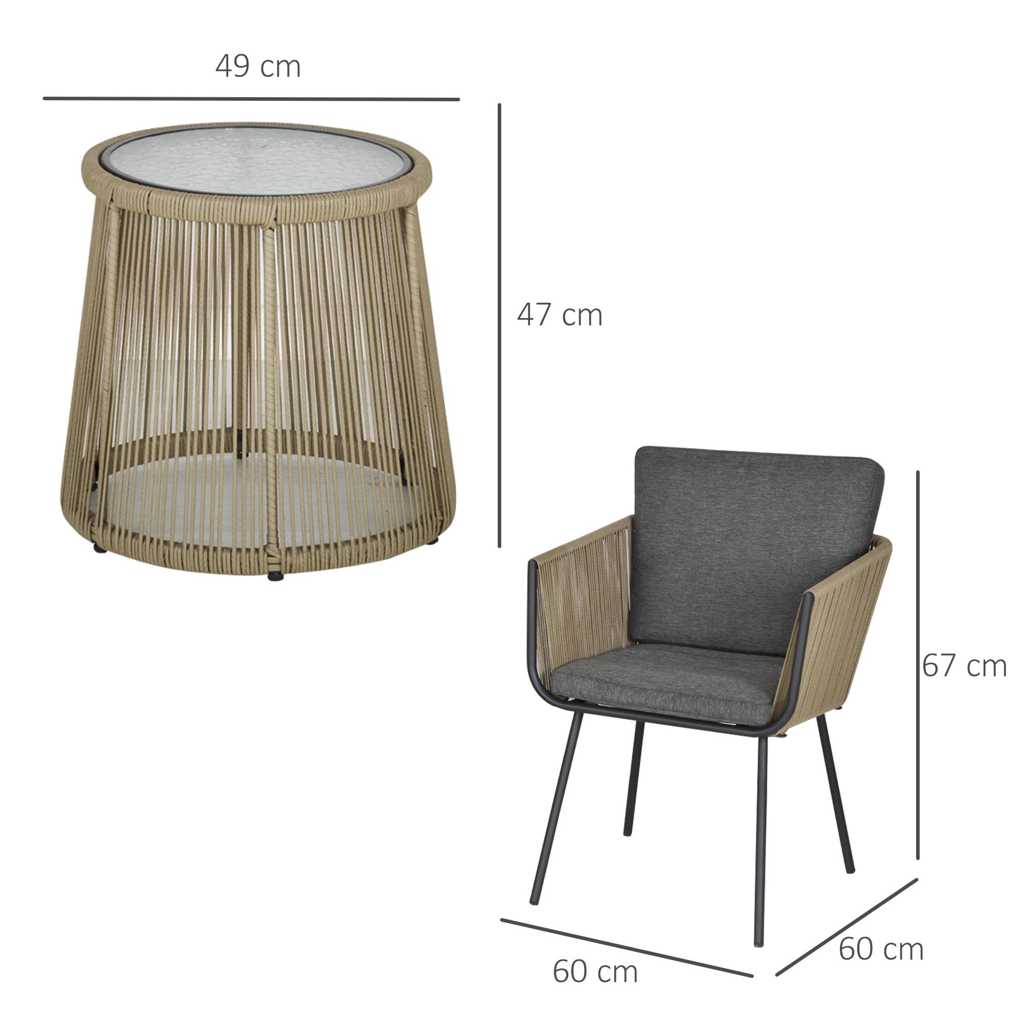 Outsunny - Ensemble salon de jardin 3 pièces style colonial 2 fauteuils avec coussins gris + table basse résine filaire beige - Outsunny - Imagen 3