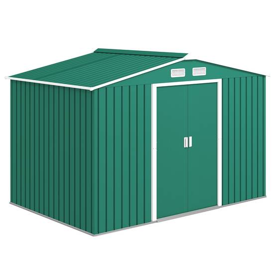 Abri de jardin 4,9 m² 277 x 195 x 192 cm avec 2 portes coulissantes, base renforcée (plancher non inclus), vert foncé - Image 1