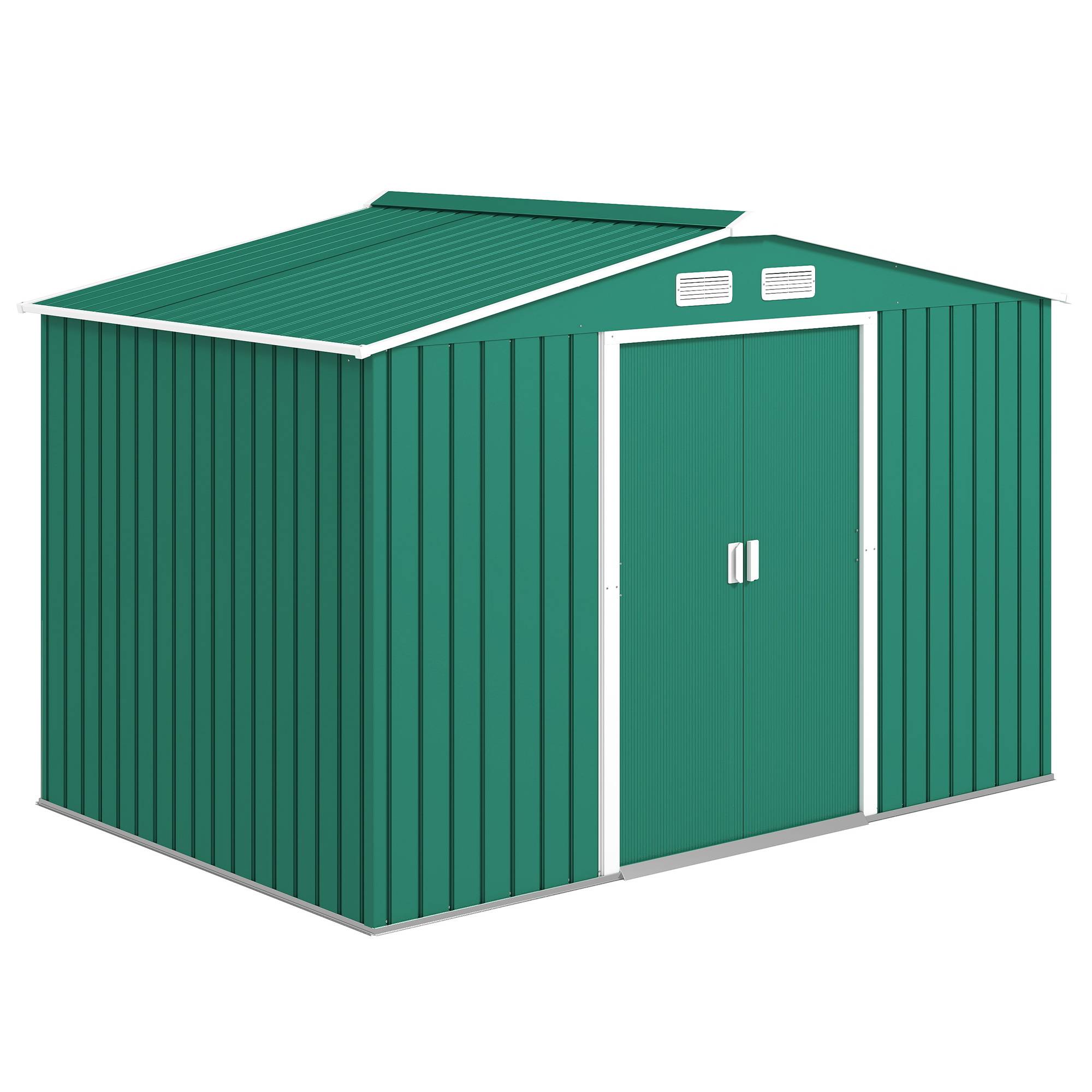 Abri de jardin 4,9 m² 277 x 195 x 192 cm avec 2 portes coulissantes, base renforcée (plancher non inclus), vert foncé - Image 1