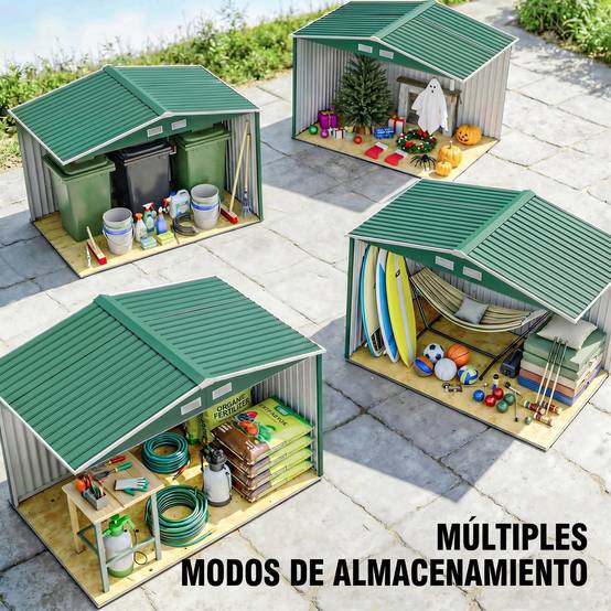 Abri de jardin 4,9 m² 277 x 195 x 192 cm avec 2 portes coulissantes, base renforcée (plancher non inclus), vert foncé - Image 9