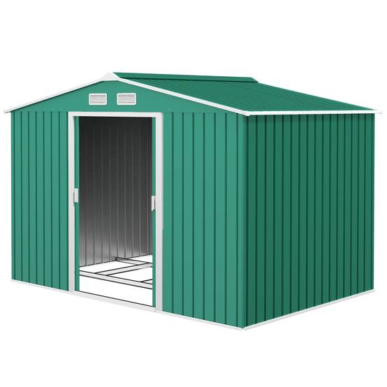 Abri de jardin 4,9 m² 277 x 195 x 192 cm avec 2 portes coulissantes, base renforcée (plancher non inclus), vert foncé - Image 2
