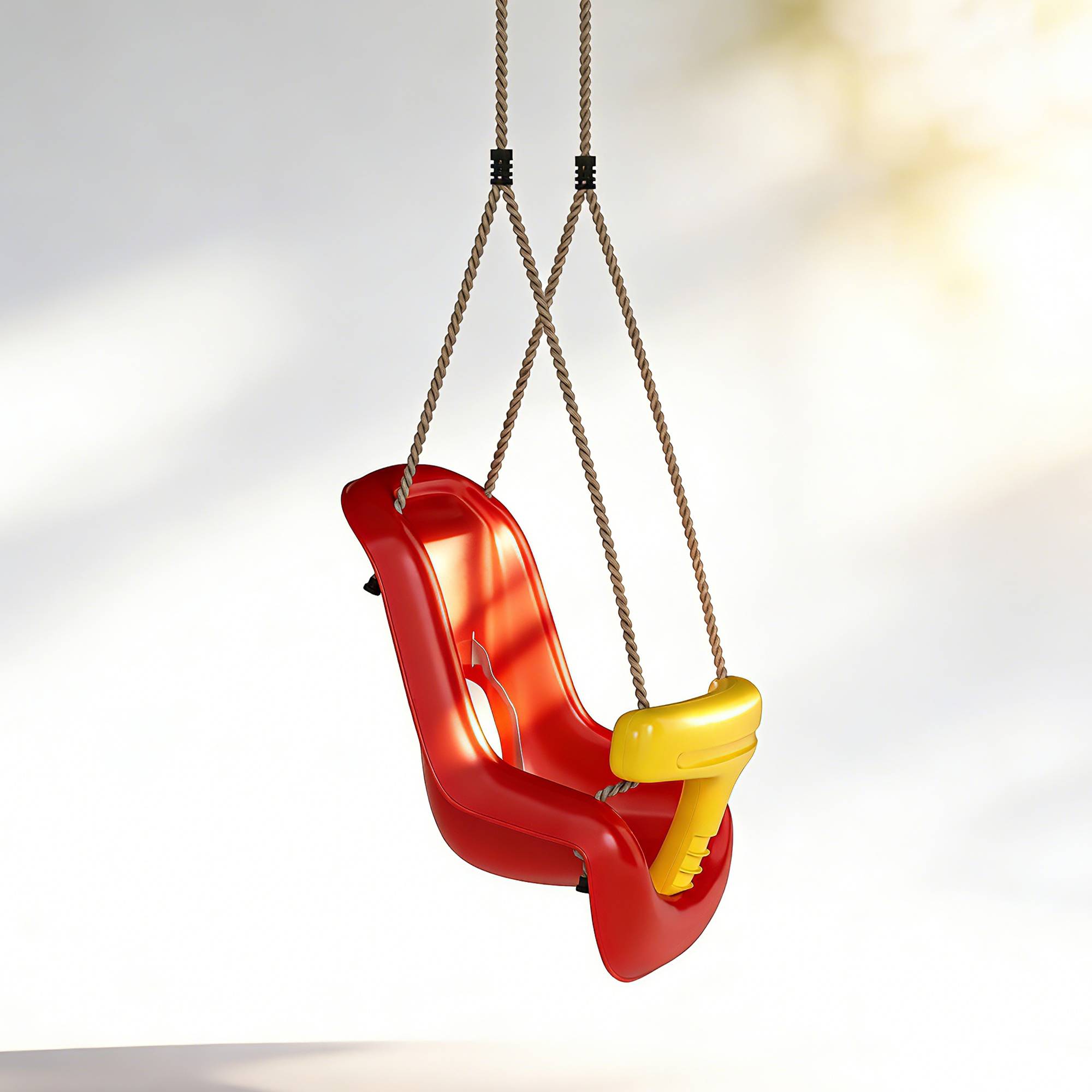 Balançoire pour enfants, balançoire bébé extérieure, dossier haut, barre de sécurité, hauteur ajustable, rouge et jaune - Image 10