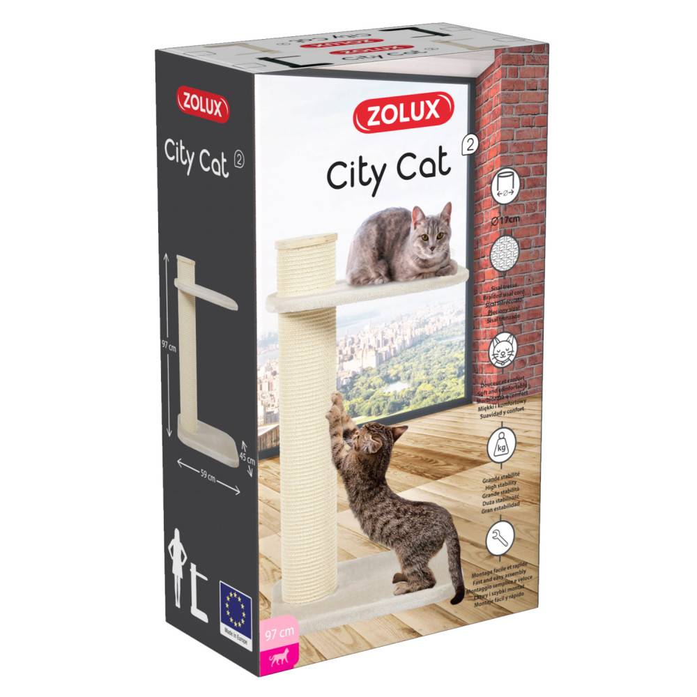 Zolux - Arbre à chat CITY CAT 2, hauteur 97 cm, poteau ø 17 cm, Beige pour chat - Image 4